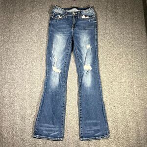 Rock & Republic Women's Kasandra Low Rise Bootcut Blue Jeans Size 8M Distressed